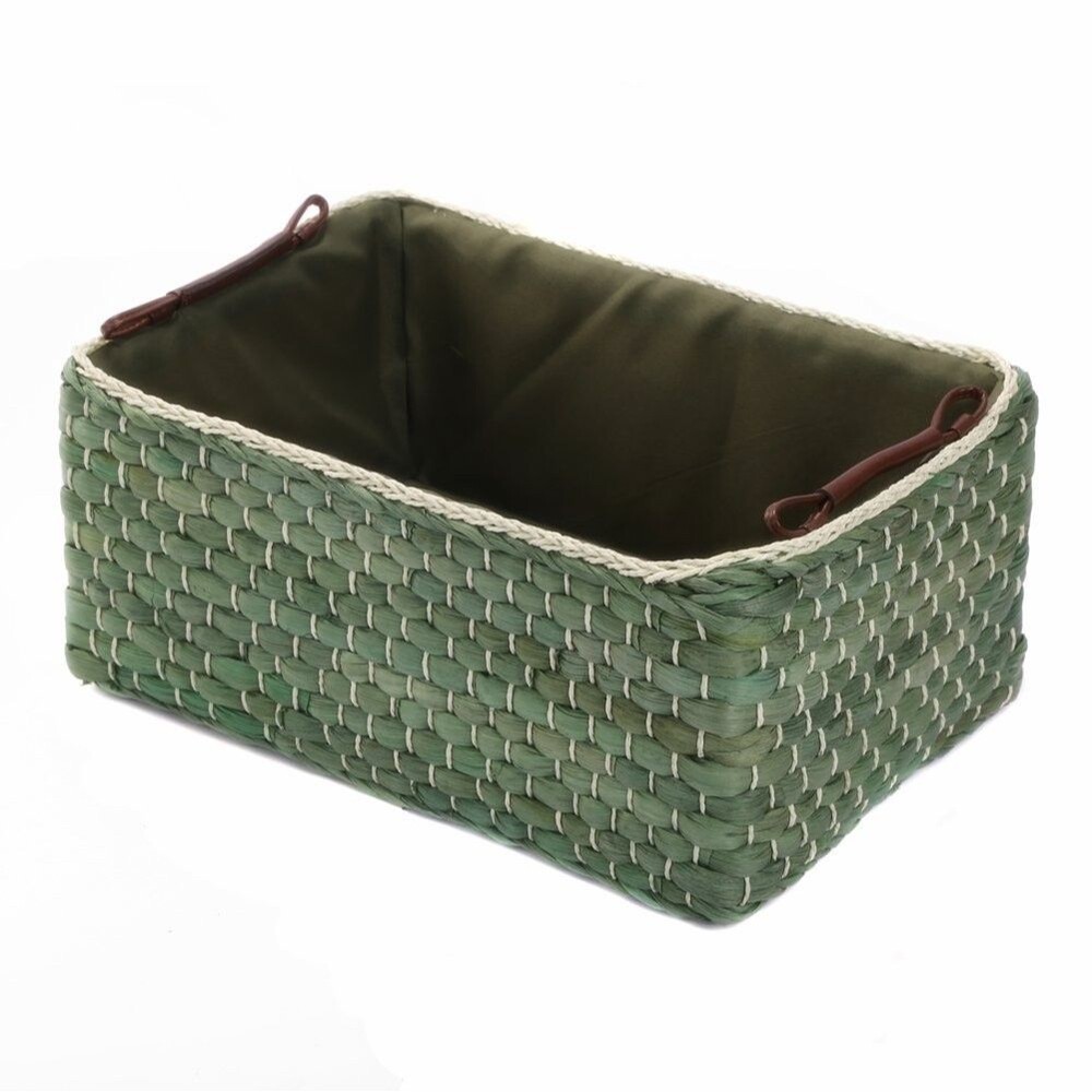 Kingwillow Woven Maize Storage Bins with PU Leather Handles (Medium, Green)